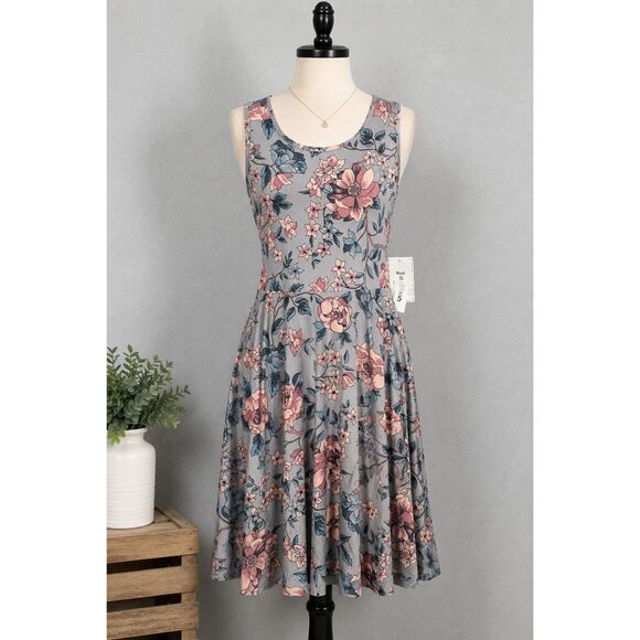 LuLaRoe Dresses & Skirts - LuLaRoe Nicki Dress Women's XL Gray Pink Blue Floral Sleeveless Swing NWT